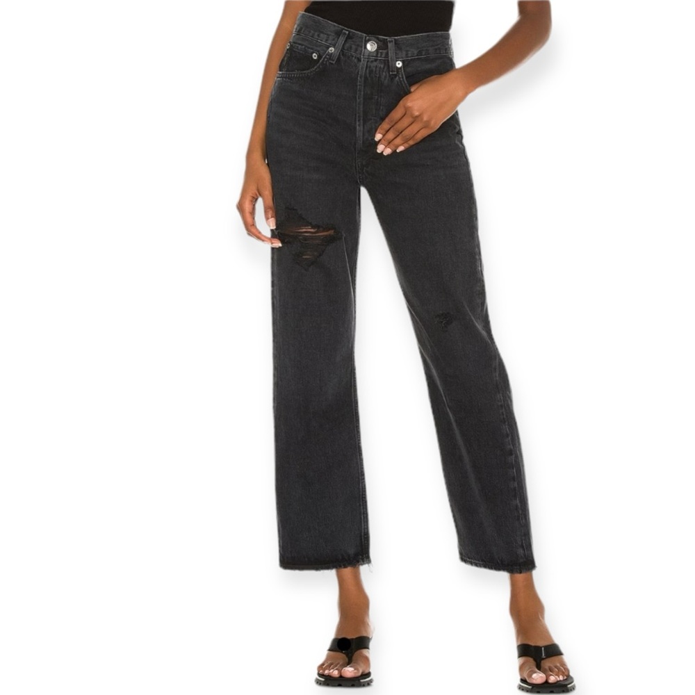 Agolde High-Rise Black Distressed Cropped Jeans
